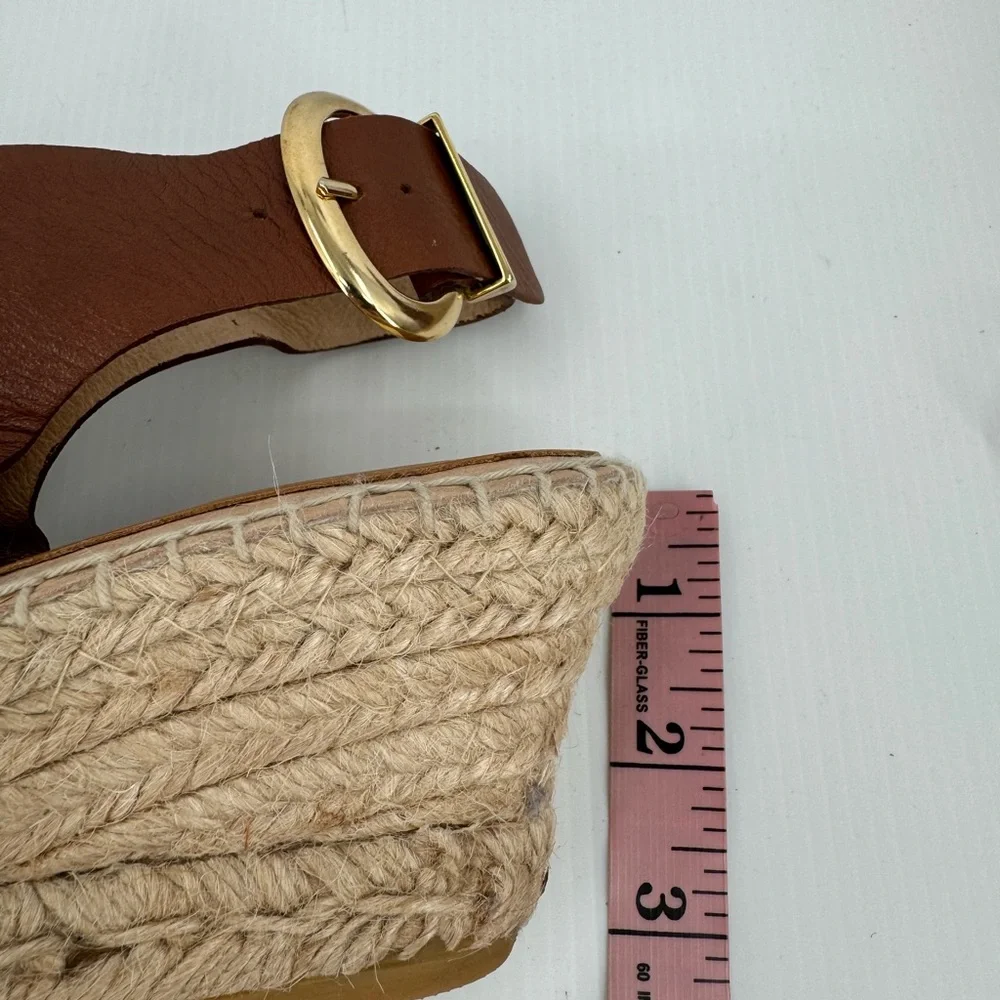 Kanna Peep Toe‎ Slingback Brown Leather Espadrille Wedge Sandals Size 9.5